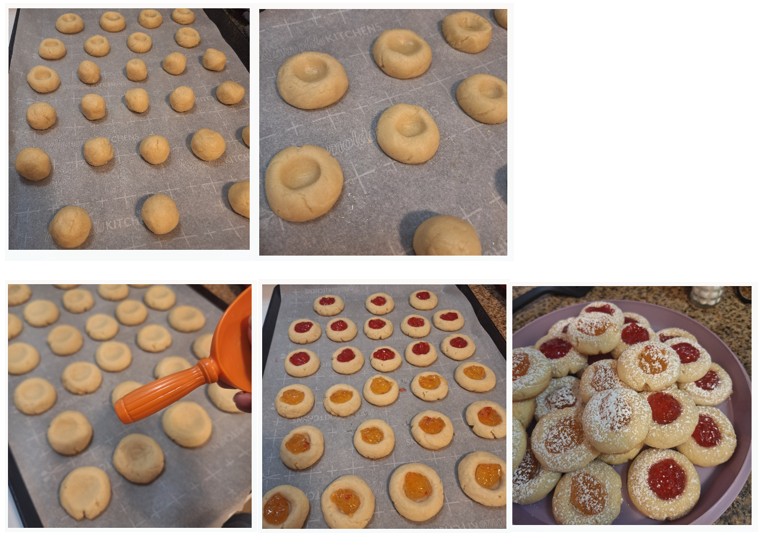 Steps of the cooking process in pictures for the Thumbprint Cookies.